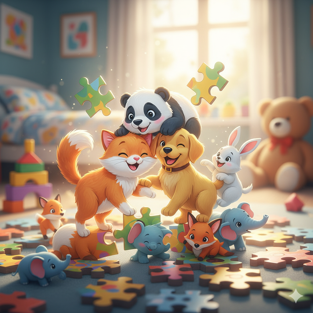 Puzzle enfant en bois sur le thème des animaux de la ferme.
